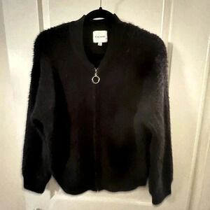 Black zippered front ultra soft, fluffy, fuzzy knit, waist high sweater jacket…